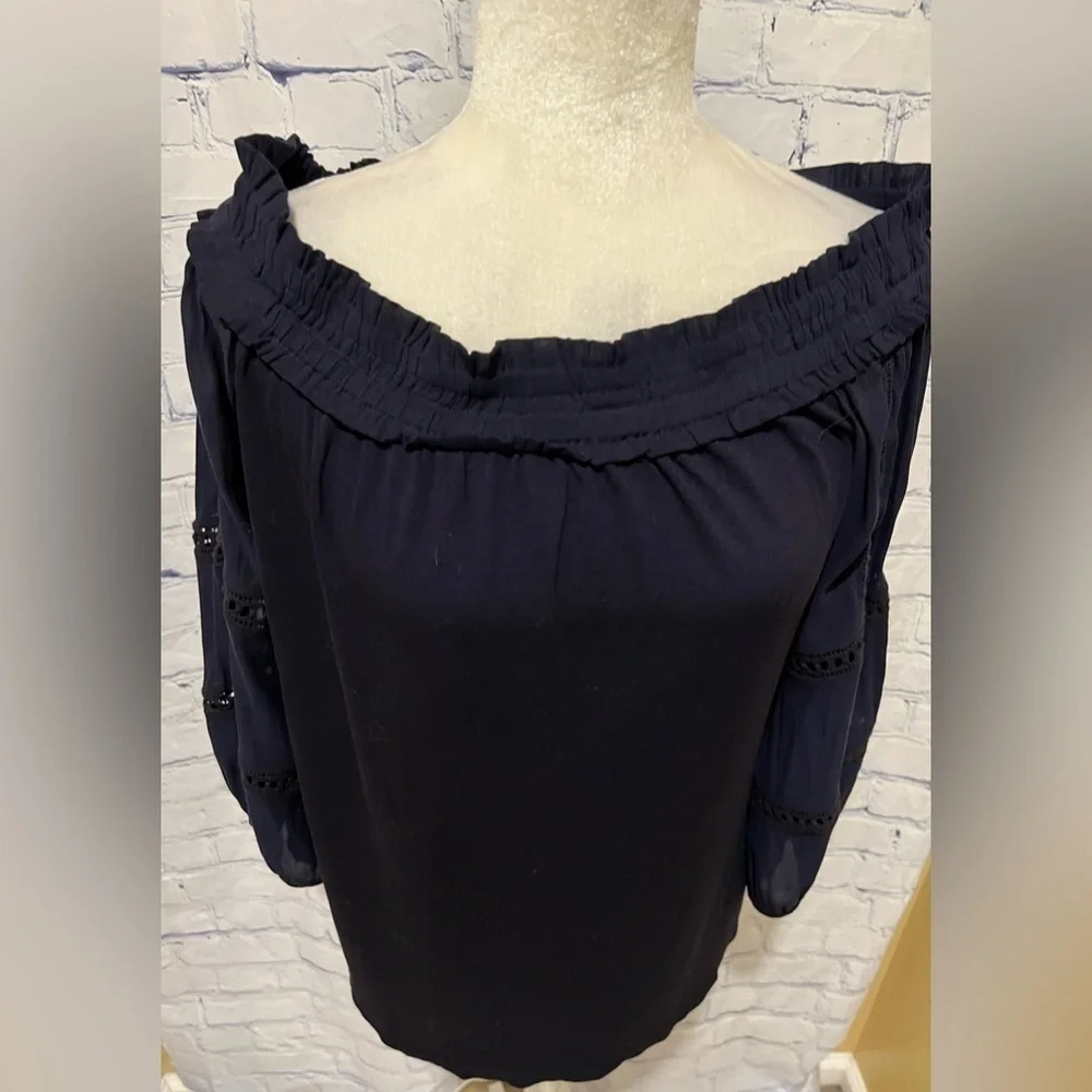 Ann Taylor Loft Blue Blouse Off The Shoulder Top Small
